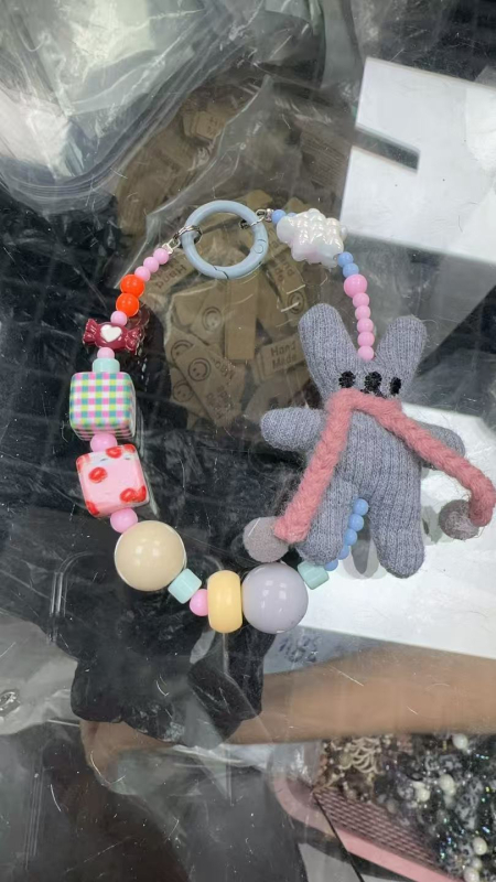 Kaiš za mobitel s perlicama u obliku zeca, ručna izrada od smole, PVC najlon, metalna kopča, unisex stil