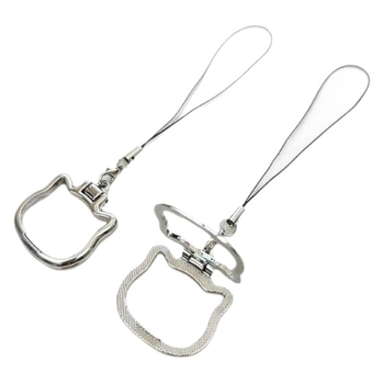 Șnur de telefon cu suport pliabil de birou – corp din aliaj, sfoară de nailon, cataramă metalică, pandantiv metalic cu personaje de desene animate