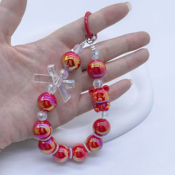 Lanț de telefon cu mărgele – motif fluture-ursuleț, acrilic, lucrat manual, personalizabil, stil creativ, formă geometrică