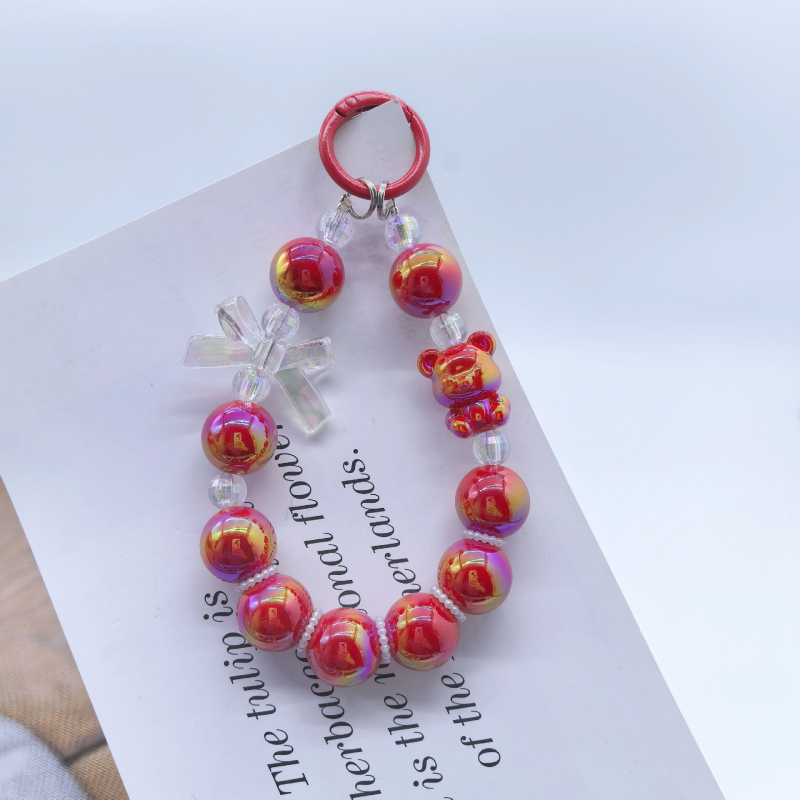 Lanț de telefon cu mărgele – motif fluture-ursuleț, acrilic, lucrat manual, personalizabil, stil creativ, formă geometrică