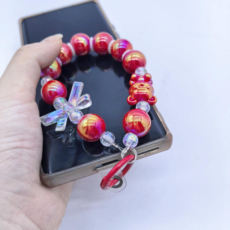 Lanț de telefon cu mărgele – motif fluture-ursuleț, acrilic, lucrat manual, personalizabil, stil creativ, formă geometrică