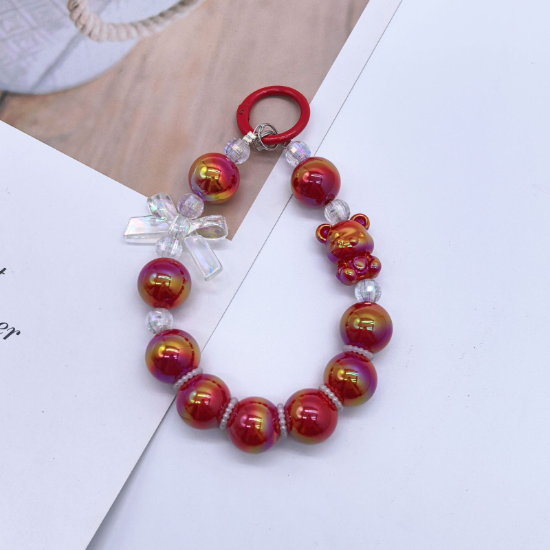 Lanț de telefon cu mărgele – motif fluture-ursuleț, acrilic, lucrat manual, personalizabil, stil creativ, formă geometrică