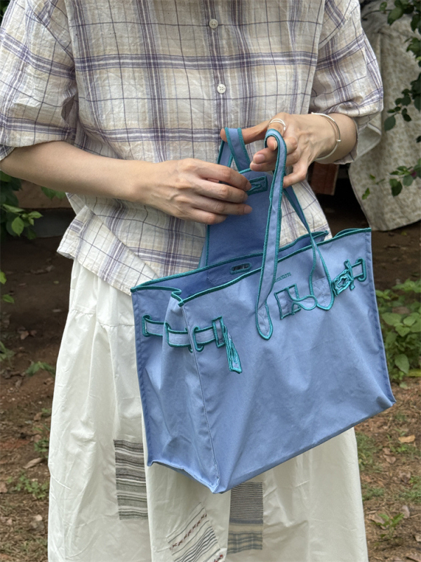 Japán stílusú hímzett Lacousette tote táska, nagy kapacitású, minimalist dizájn, nylon vászon válltáska