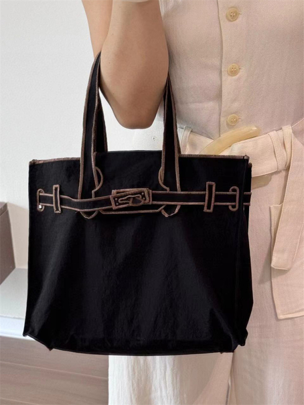 Japán stílusú hímzett Lacousette tote táska, nagy kapacitású, minimalist dizájn, nylon vászon válltáska