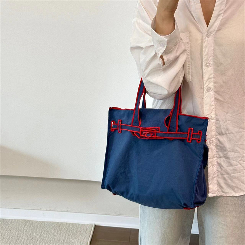 Japán stílusú hímzett Lacousette tote táska, nagy kapacitású, minimalist dizájn, nylon vászon válltáska