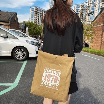 Geantă din pânză unisex, capacitate mare, geantă de școală retro cu fermoar