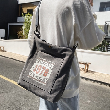 Geantă din pânză unisex, capacitate mare, geantă de școală retro cu fermoar