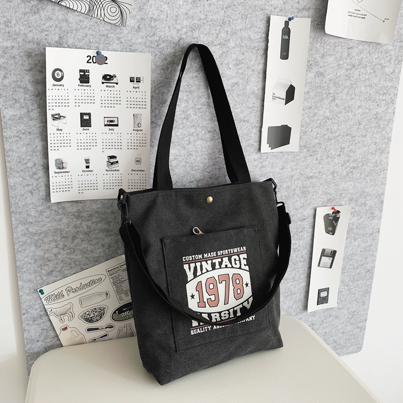 Geantă din pânză unisex, capacitate mare, geantă de școală retro cu fermoar