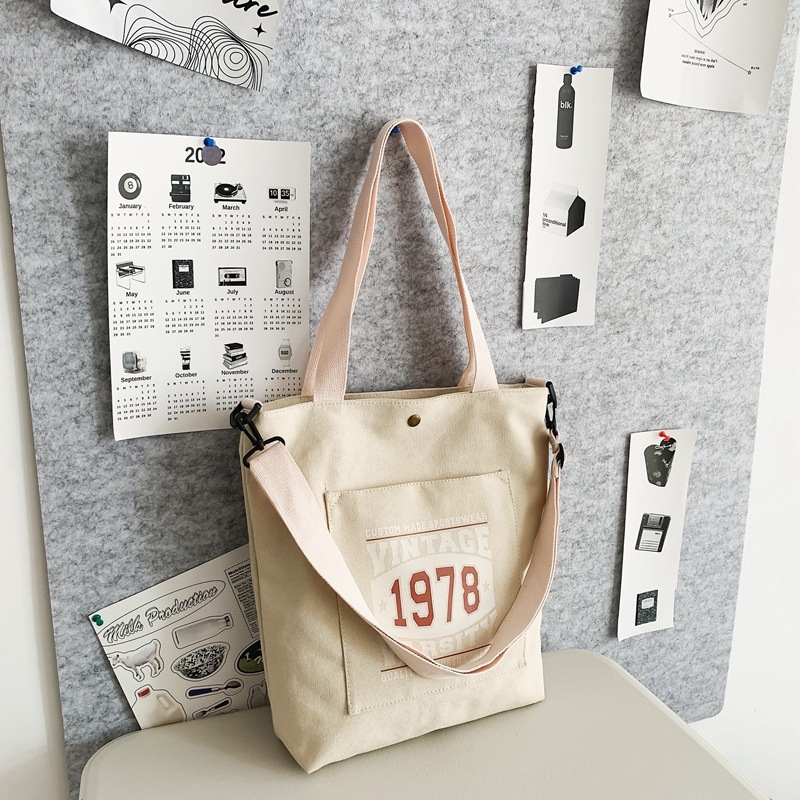 Geantă din pânză unisex, capacitate mare, geantă de școală retro cu fermoar