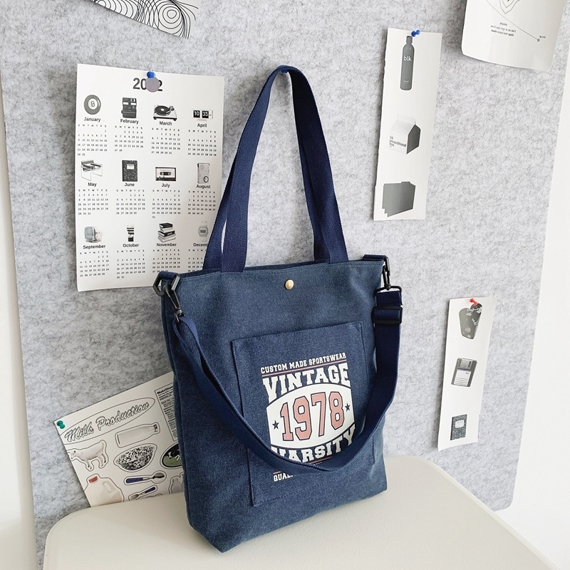 Geantă din pânză unisex, capacitate mare, geantă de școală retro cu fermoar