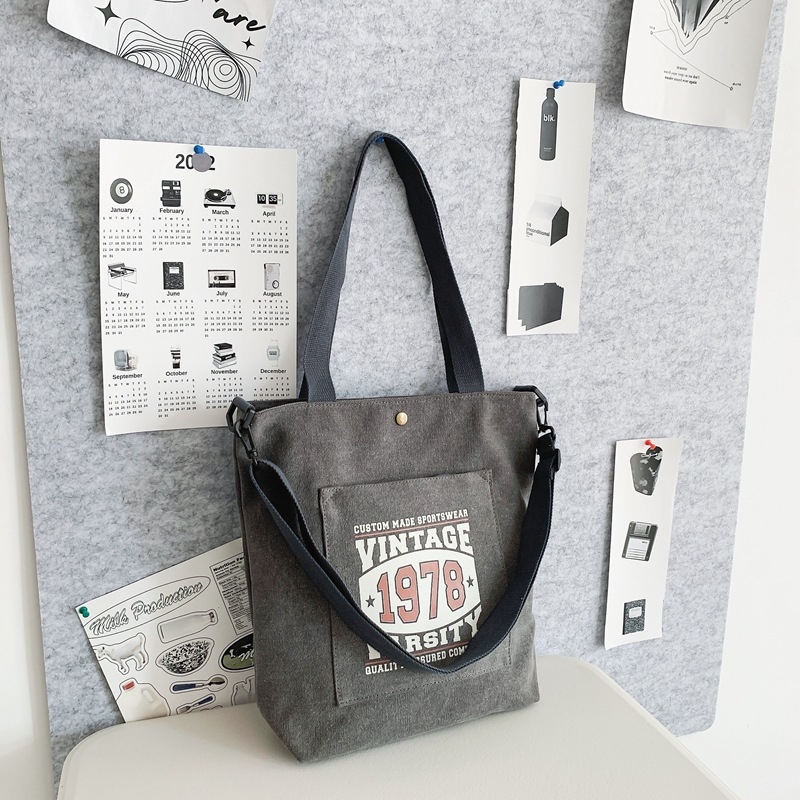 Geantă din pânză unisex, capacitate mare, geantă de școală retro cu fermoar