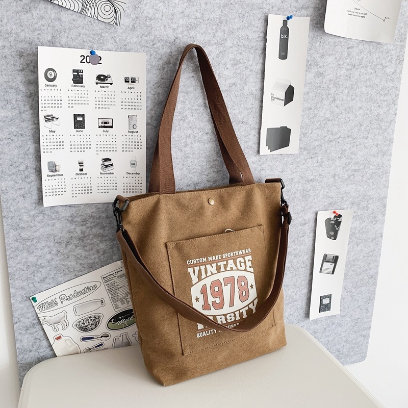 Geantă din pânză unisex, capacitate mare, geantă de școală retro cu fermoar