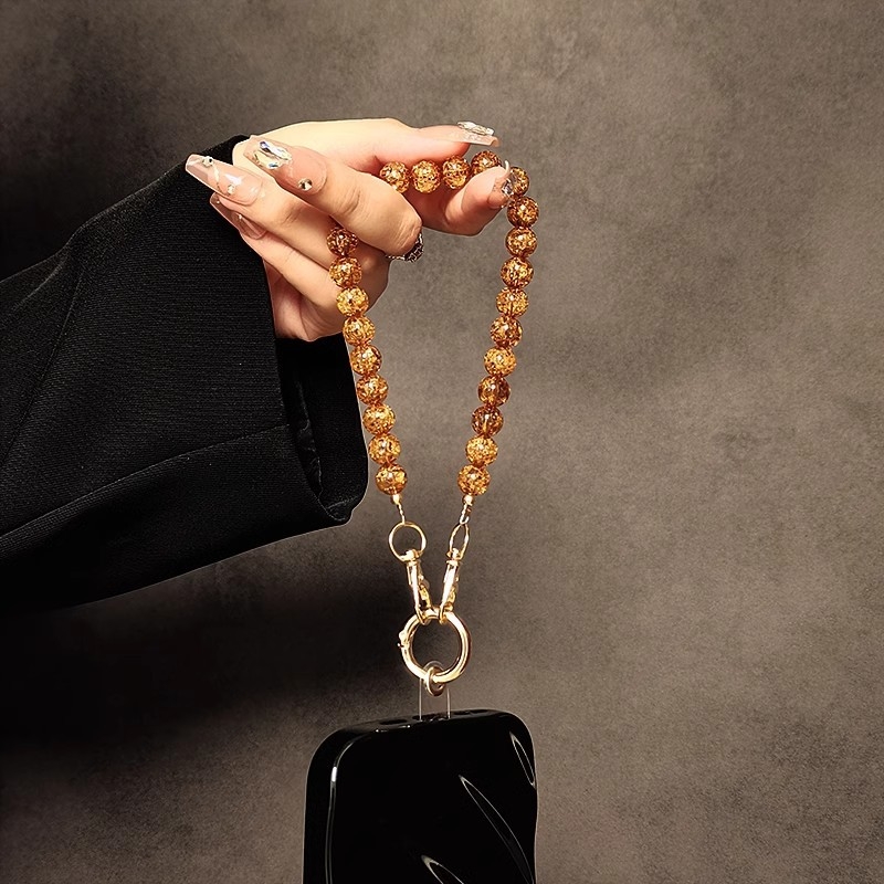 Lanyard pentru telefon cu mărgele din rășină – lucrat manual, turnare prin injecție, personalizare disponibilă, șnur din sârmă metalică și cataramă metalică