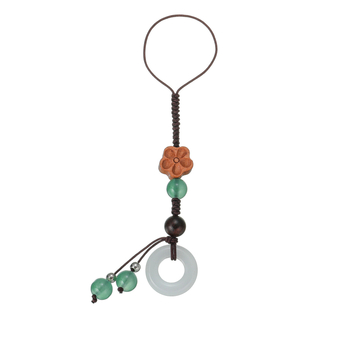 Lanț de telefon pentru femei în stil chinezesc — pandantiv din lemn cu floare din sticlă, țesătură din ață cerată, rezistent la apă