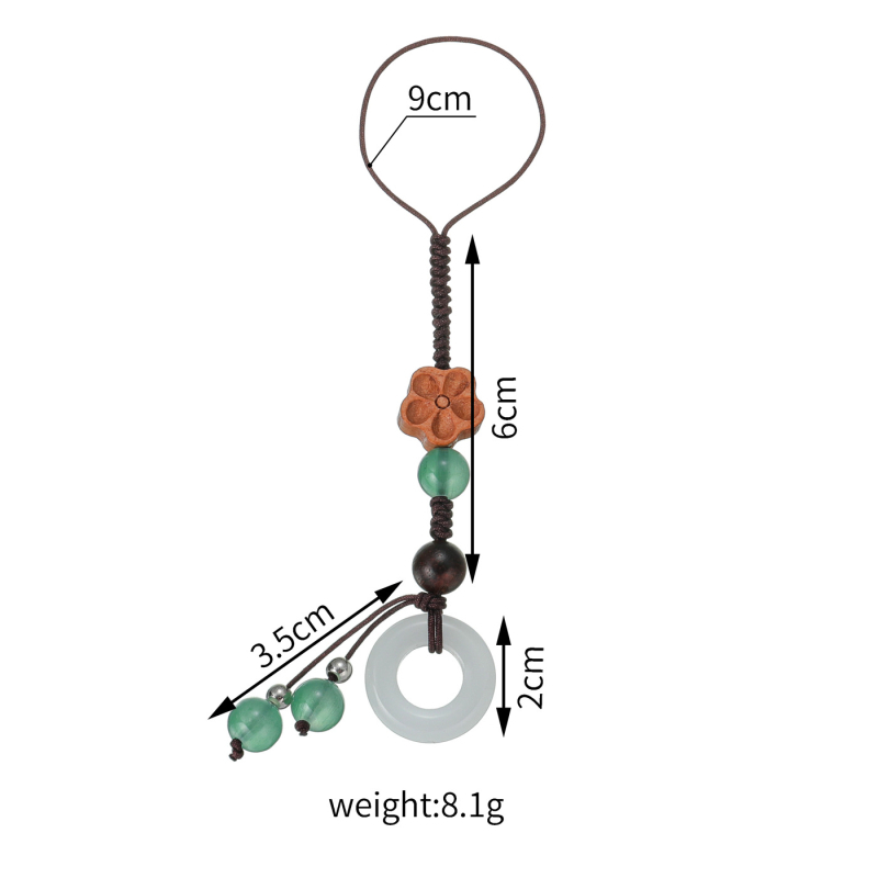 Lanț de telefon pentru femei în stil chinezesc — pandantiv din lemn cu floare din sticlă, țesătură din ață cerată, rezistent la apă