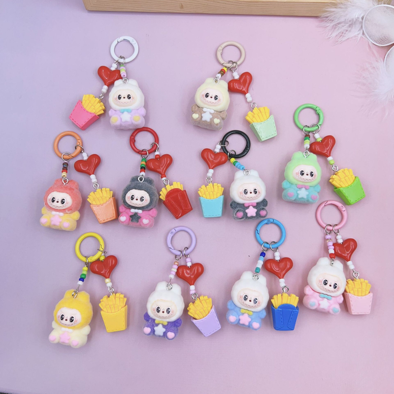 Pandantiv pentru chei cu textură catifelată, model animăluțe de desene animate, material plastic/rezină, procesare cu adeziv, lansare toamnă 2025