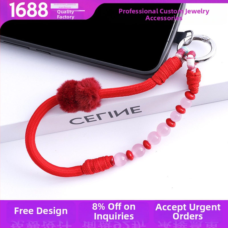 Popruh na mobilný telefón, ručne vyrobený s plyšovým príveskom geometrického tvaru; hardvér zo zinkovej zliatiny, polyesterové lano, kovová spona, prispôsobenie k dispozícii