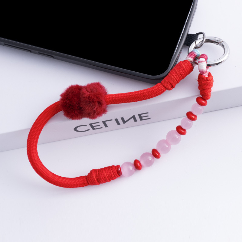 Popruh na mobilný telefón, ručne vyrobený s plyšovým príveskom geometrického tvaru; hardvér zo zinkovej zliatiny, polyesterové lano, kovová spona, prispôsobenie k dispozícii