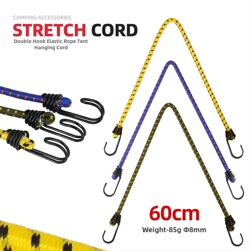 Selpa elastinė virvė aukšto elastingumo su dvigubais geležiniais kabliukais, skirta palapnėms, skalbinių linijai, stovyklavimui ir bagažo pakavimui