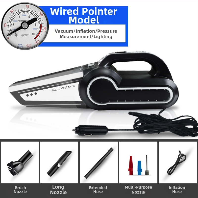 CY Преносима автомобилна прахосмукачка, 12V, 120W, 6000Pa, захранване през запалката, функция за надуване