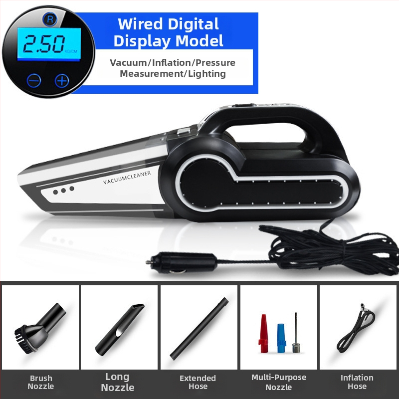 CY Преносима автомобилна прахосмукачка, 12V, 120W, 6000Pa, захранване през запалката, функция за надуване