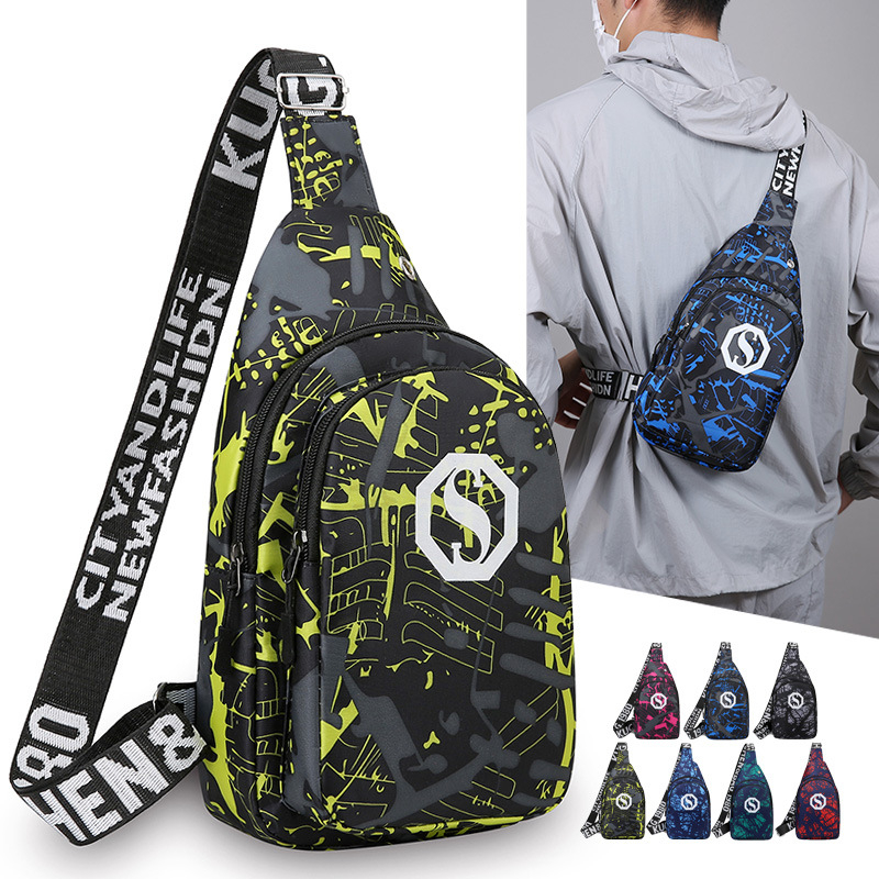 Muška torbica za prsa u street stilu, od najlona, vodootporna i otporna, geometrijski uzorak, podstava od poliestera
