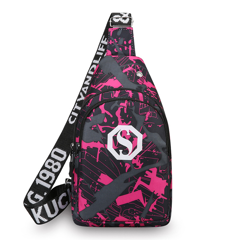 Muška torbica za prsa u street stilu, od najlona, vodootporna i otporna, geometrijski uzorak, podstava od poliestera