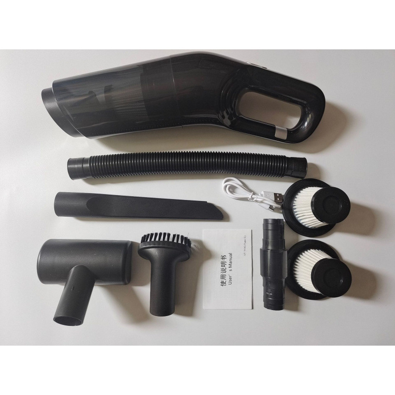 Безжичен ръчен вакуум за автомобил – мокър и сух режим, 120W, всмукване над 5000Pa, вградена батерия 1600–2000mAh с USB заряд, до 1 час работа