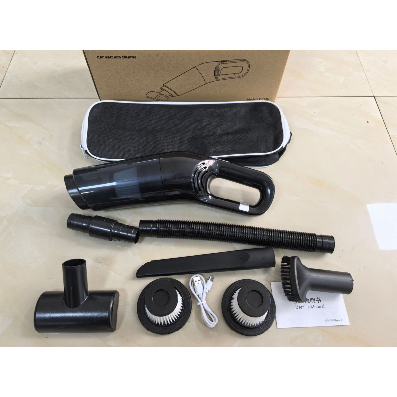 Безжичен ръчен вакуум за автомобил – мокър и сух режим, 120W, всмукване над 5000Pa, вградена батерия 1600–2000mAh с USB заряд, до 1 час работа