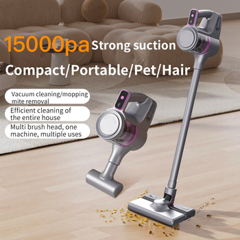 Безжичен ръчен вакуум за автомобил/дом, 100W, всмукване >5000 Pa, вградена батерия 1600-2000 mAh, работа 1-3 ч, шум под 36 dB