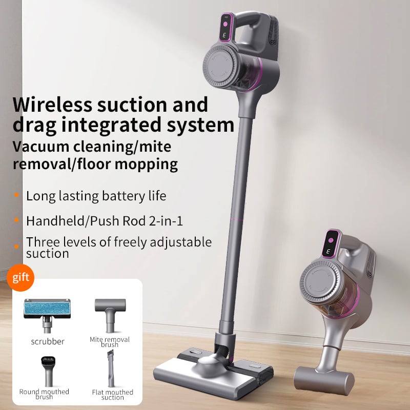 Безжичен ръчен вакуум за автомобил/дом, 100W, всмукване >5000 Pa, вградена батерия 1600-2000 mAh, работа 1-3 ч, шум под 36 dB