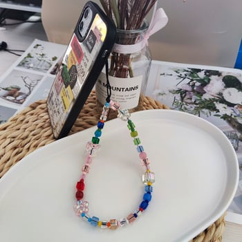 Telefonska kopča s ručno izrađenim perlicama od mekane keramike - Dopamine Rainbow Square Crystal perle, uzorak Kitty/Snoopy, stil Ins wind Genuine, brend Herlook