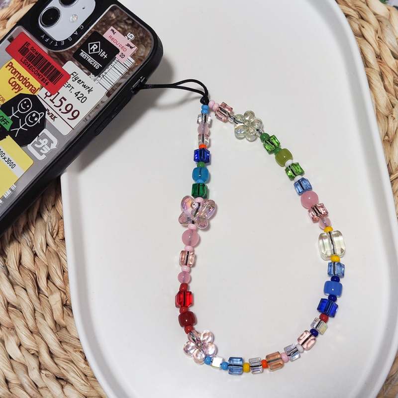 Telefonska kopča s ručno izrađenim perlicama od mekane keramike - Dopamine Rainbow Square Crystal perle, uzorak Kitty/Snoopy, stil Ins wind Genuine, brend Herlook