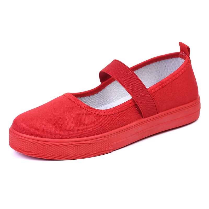 Pantofi de muncă din pânză pentru femei, respirabili și ușori, slip-on cu bandă elastică, talpă plată