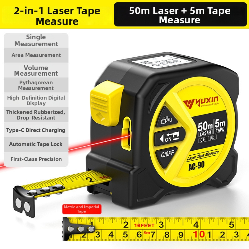 Yuxin Laserski mjerač duljine trake – Dvostruka funkcija, Laser Rangefinder, HD IR zaslon za inženjerska geodetska mjerenja