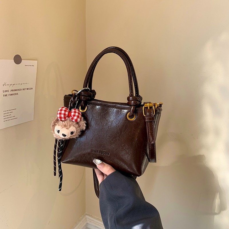 PU bőr vintage bucket táska, crossbody, közepes méret, téli 2024