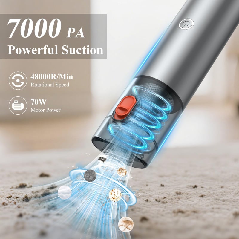Преносима безжична прахосмукачка за автомобили, ръчна, 7500 Pa всмукване, 8.4V, 70W, 17 минути работа
