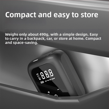 Безжична преносима автомобилна помпа за въздух с LED светлина и манометър за гумите, 7.4V, до 80W, 25 L/min, USB зареждане, дюза за надуване 30 см