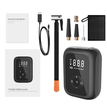 Безжична преносима автомобилна помпа за въздух с LED светлина и манометър за гумите, 7.4V, до 80W, 25 L/min, USB зареждане, дюза за надуване 30 см