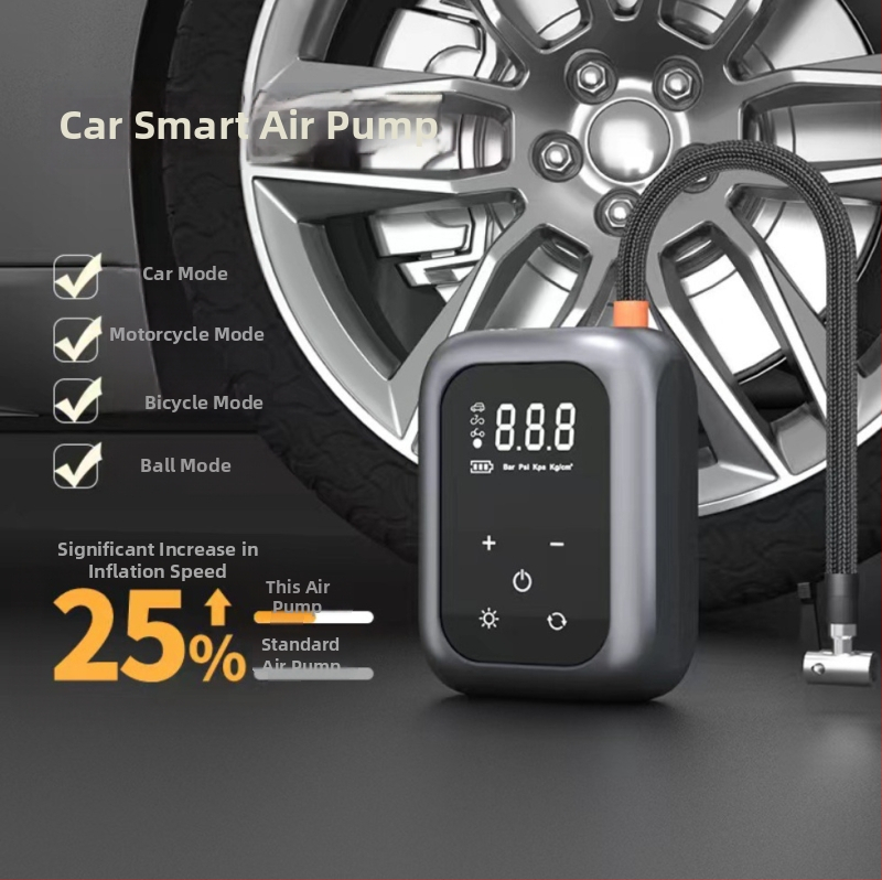 Безжична преносима автомобилна помпа за въздух с LED светлина и манометър за гумите, 7.4V, до 80W, 25 L/min, USB зареждане, дюза за надуване 30 см
