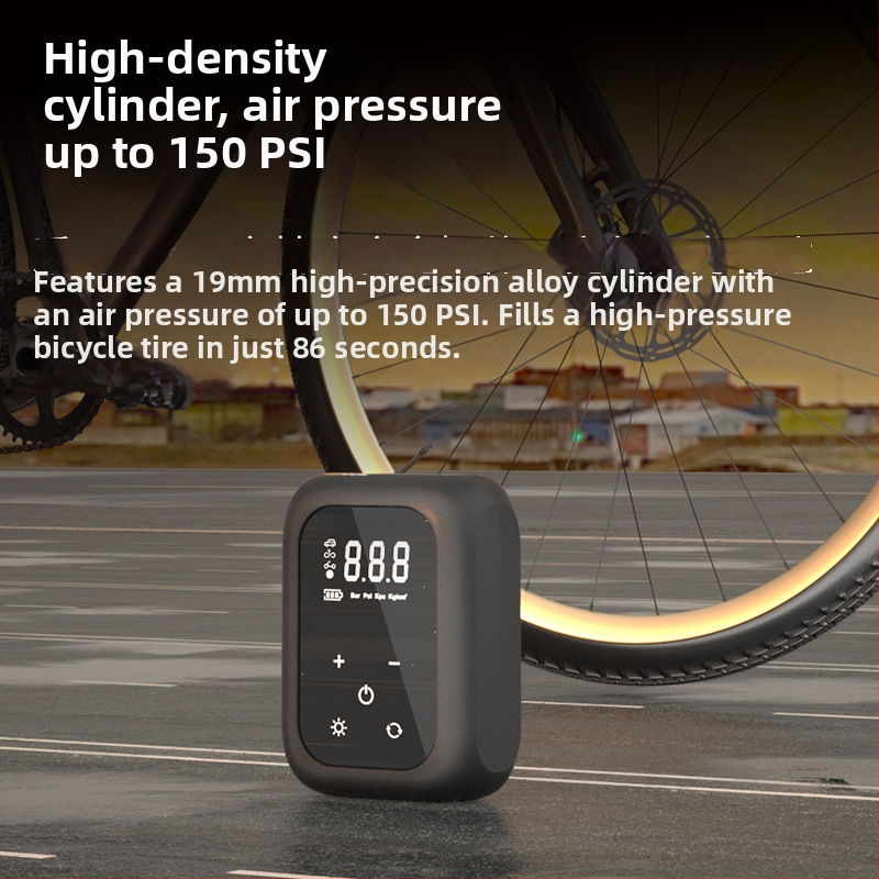 Безжична преносима автомобилна помпа за въздух с LED светлина и манометър за гумите, 7.4V, до 80W, 25 L/min, USB зареждане, дюза за надуване 30 см