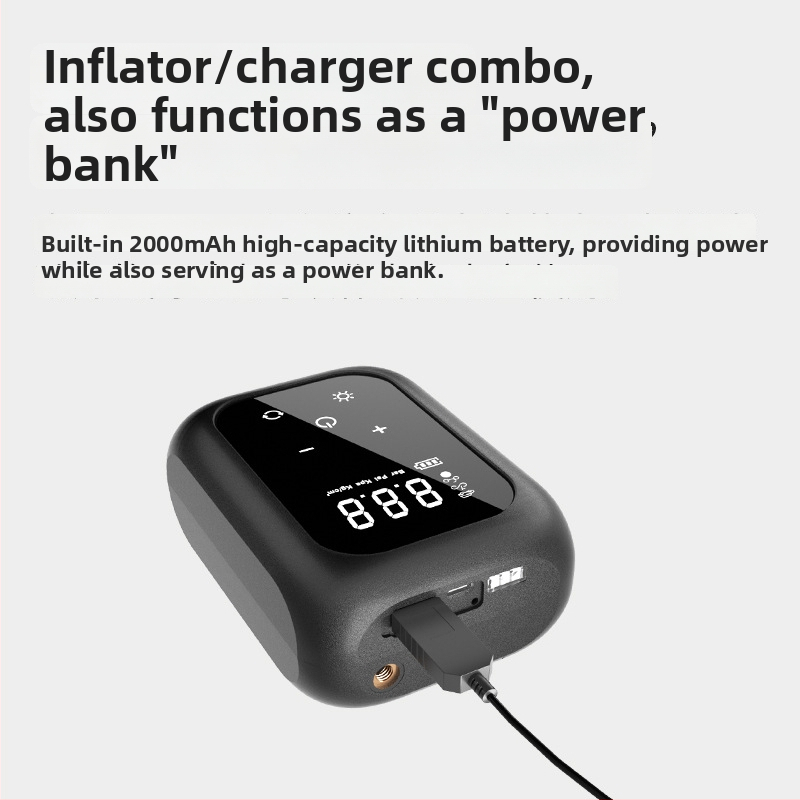 Безжична преносима автомобилна помпа за въздух с LED светлина и манометър за гумите, 7.4V, до 80W, 25 L/min, USB зареждане, дюза за надуване 30 см