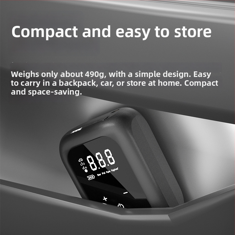 Безжична преносима автомобилна помпа за въздух с LED светлина и манометър за гумите, 7.4V, до 80W, 25 L/min, USB зареждане, дюза за надуване 30 см