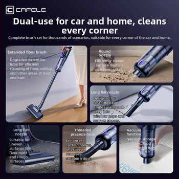 Автомобилна прахосмукачка - ръчна/вертикална безжична, 5V DC, 130W, 16000 Pa, 45 мин.