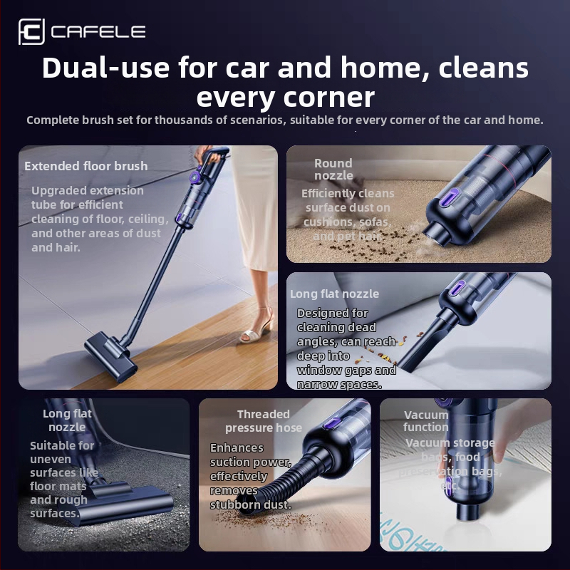 Автомобилна прахосмукачка - ръчна/вертикална безжична, 5V DC, 130W, 16000 Pa, 45 мин.