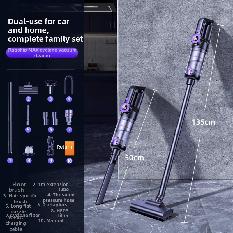 Автомобилна прахосмукачка - ръчна/вертикална безжична, 5V DC, 130W, 16000 Pa, 45 мин.