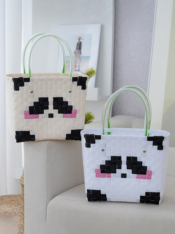 PVC szövött táska, nyitott felső, horizontális négyszög alakú, nagy kapacitású, városi minimalizmus