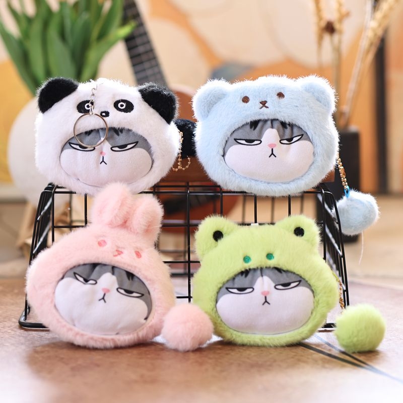 Κουκλάκι γάτας από βελούδο – κρεμαστό για πορτοφόλι με κέρματα, κοντό βελούδινο ύφασμα, γέμισμα PP βαμβάκι, συσκευασία σε διχτυωτό σακουλάκι, κωδικός 6b6z768