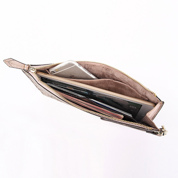 Női clutch pénztárca cipzárral, PVC bőrhatású díszítéssel, szöveges nyomtatás, telefonzseb, poliészter bélés