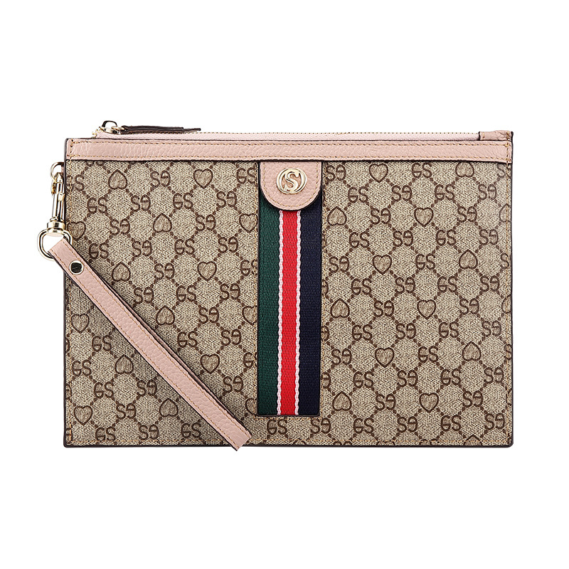 Női clutch pénztárca cipzárral, PVC bőrhatású díszítéssel, szöveges nyomtatás, telefonzseb, poliészter bélés